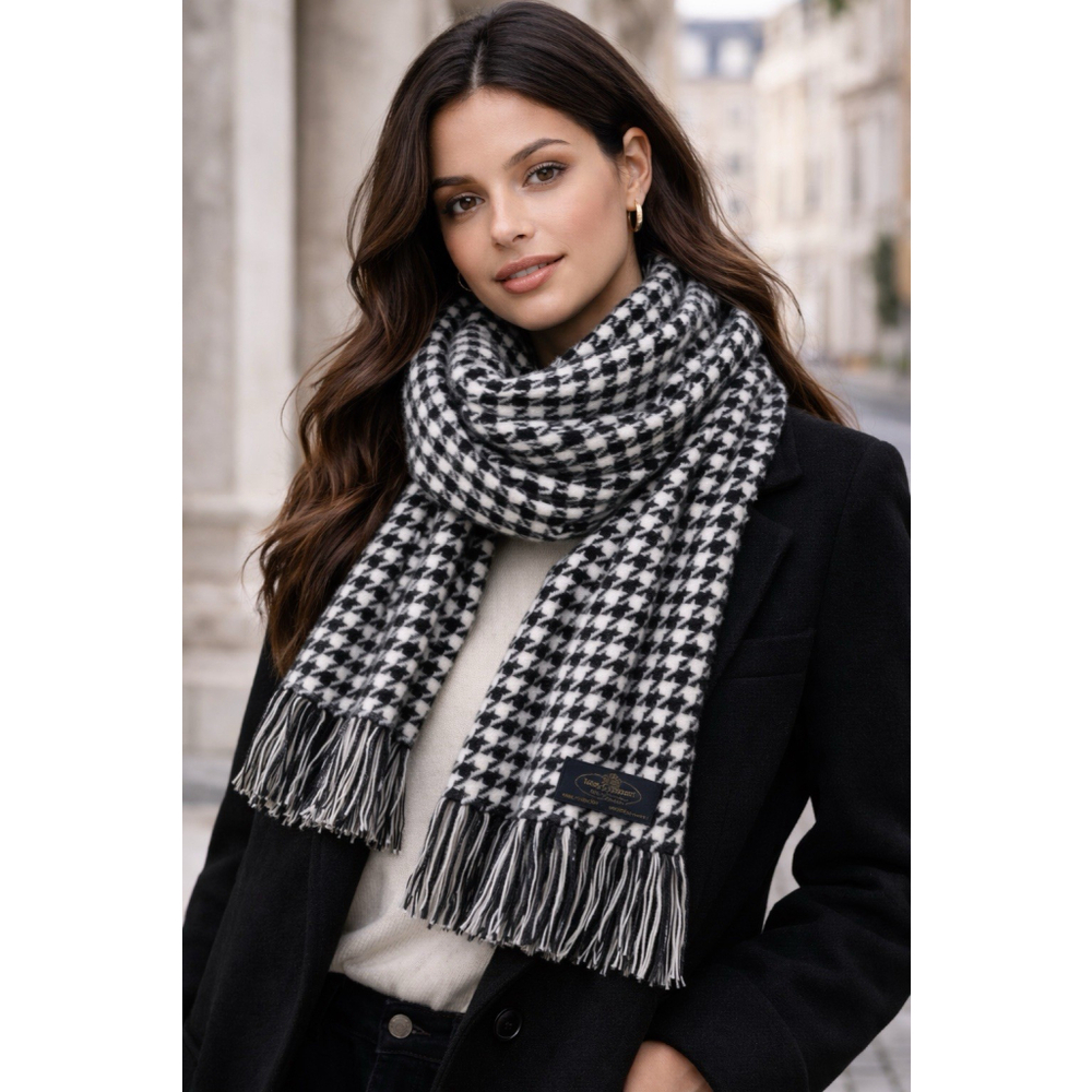 Black and White Houndstooth Pattern Cashmere Scarf 74 X 12 Inch